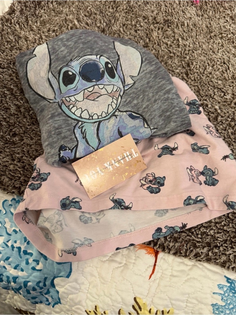 Disney Girls' Gray Top and Pink Stitch Pajama Set size boxers L  &. T shirt 2XL